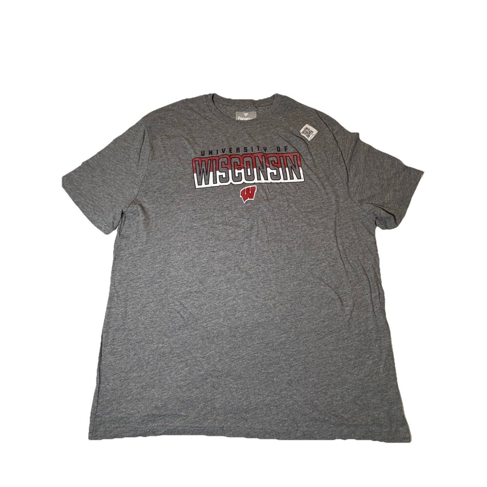 Wisconsin Badgers Fanatics T Shirt Mens 2XL Gray NCAA University Logo Tee NWOT